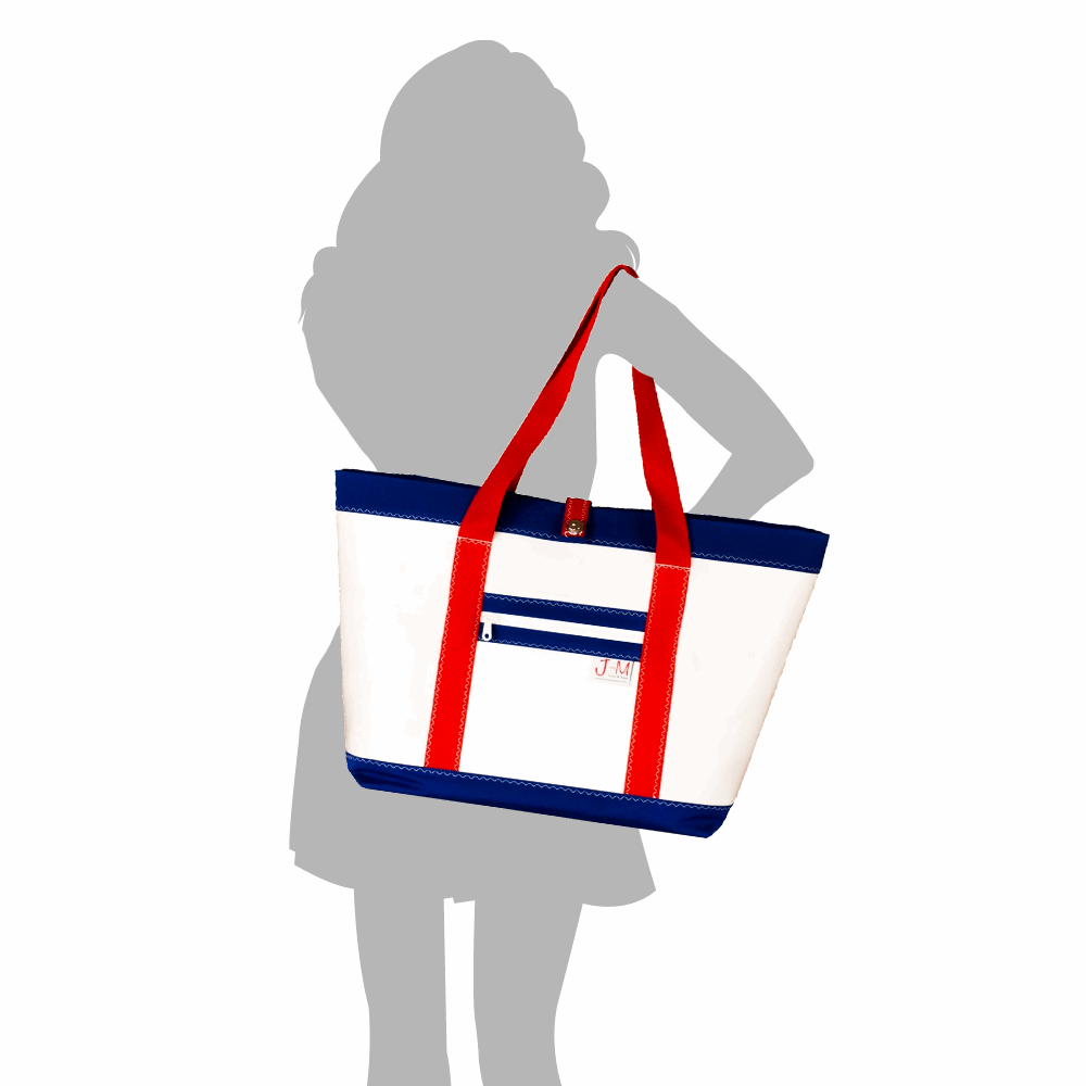 Recycled Sail Bag, Sailcloth Tote, Blue and Red